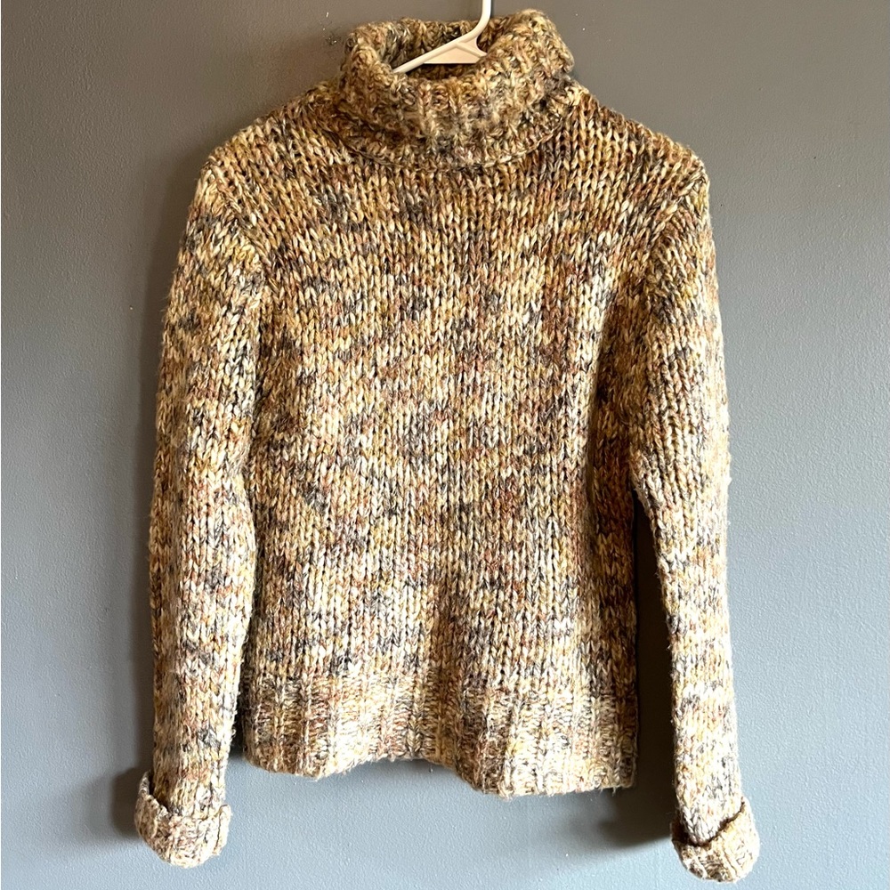 Chunky Knit Turtleneck Sweater - Sz L - It’s Our Time - Oatmeal / Multi-Colored